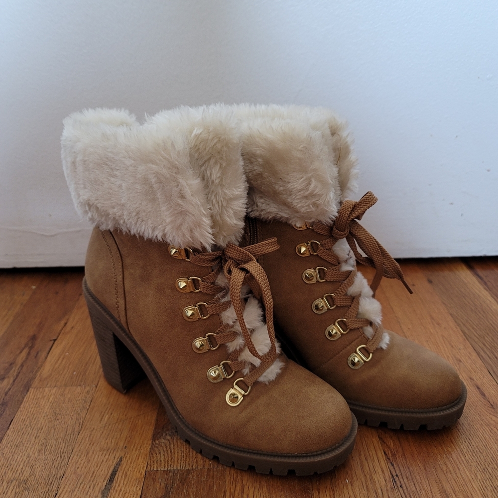 Guess heeled faux fur cuff boots